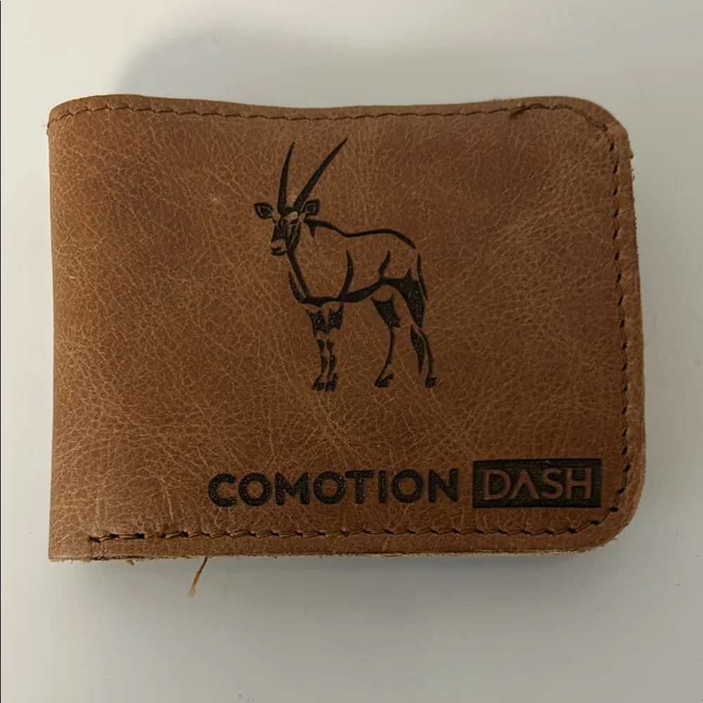 Brown Leather Bifold Wallet with Antelope Logo Rugged Safari-Inspired Style